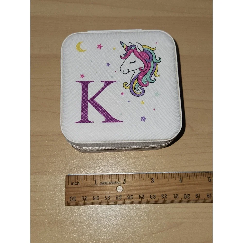 Parima Unicorn Jewelry Zippered Box Girls Initials K‎ W/Mirror